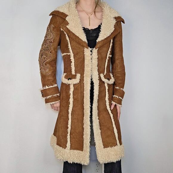 Y2K 90s Wilson’s Penny Lane Afghan Coat Beaded Sleeve Design Boho Fairycore - Picture 2 of 8